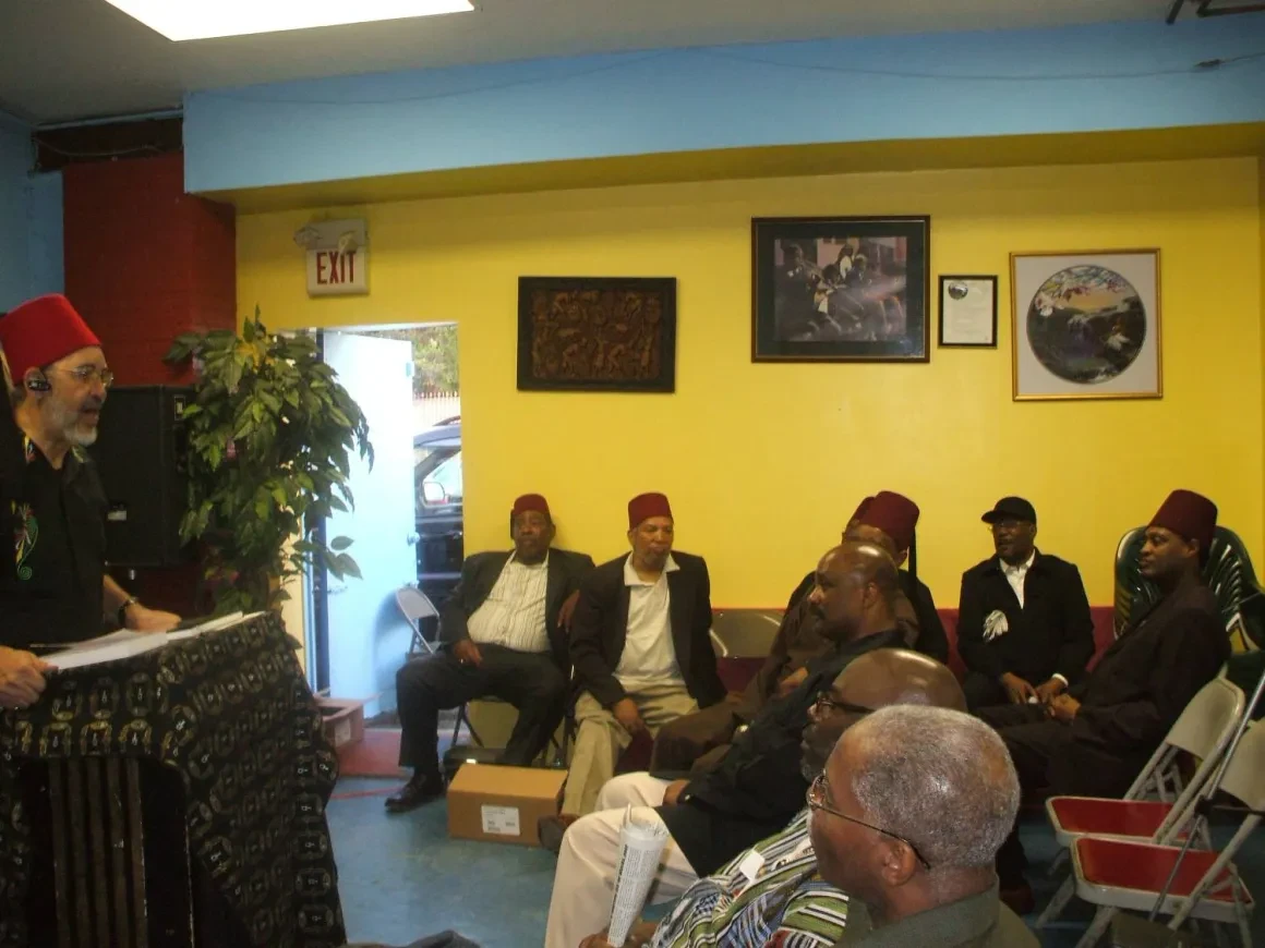 Community gathering in a decorated room